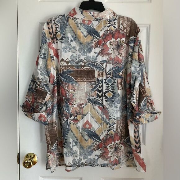 ALFRED DUNNER WOMEN'S TOP COLLARED NECK BUTTON DOWN PLUS SIZE 2X CLASSIC FLORAL - Picture 3 of 8